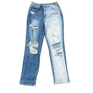 Flying Monkey High Rise Two Tone Distressed Blue Denim Jeans Size 29
